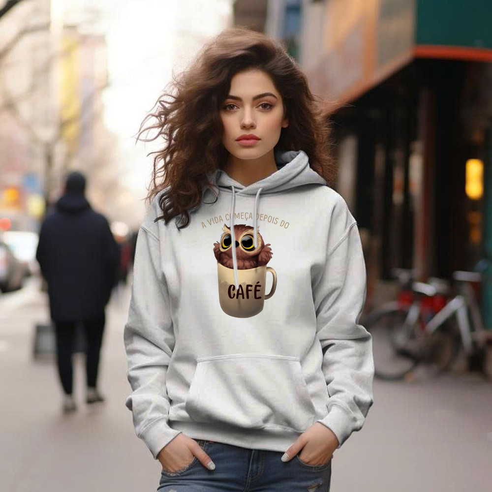 A Vida Comeca Depois Do Shirt Cute Owl With Coffee Cup Hoodie Gift For Adult